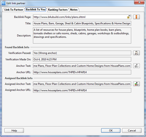 Recording URL of the backlink page