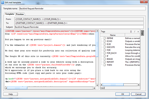 Backlink Request Reminder template