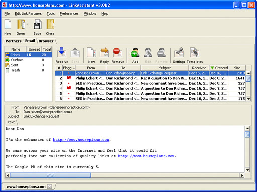 Email facility in LinkAssistant