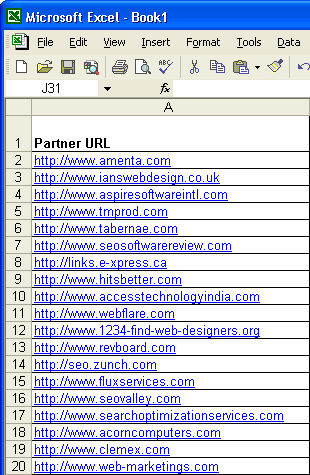 Example of a Partner List in Excel