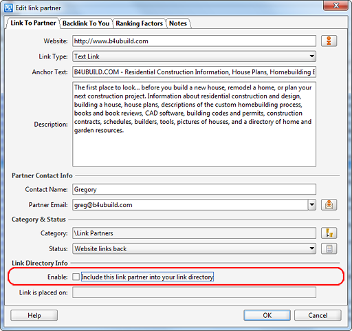 Excluding a partner from the link directory