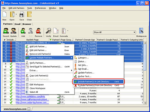 Setting partners to be added to the link directory