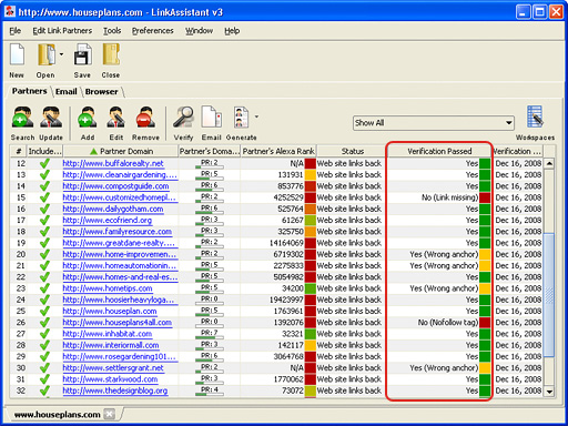 Link verification results in LinkAssistant