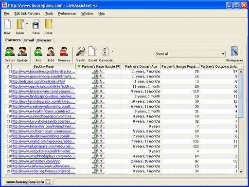 Partners tab in LinkAssistant