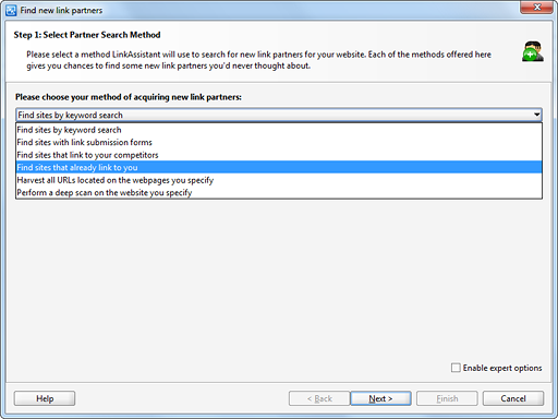 Partner search methods in LinkAssistant