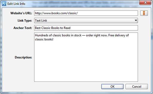 Setting website URLs for backlinks