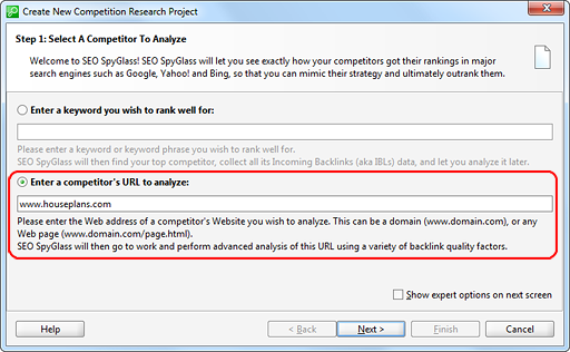Specifying URL in SEO SpyGlass
