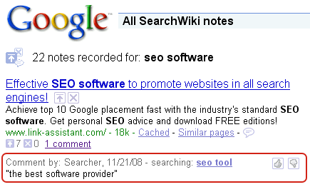 SearchWiki notes in Google
