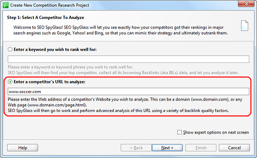 Backlink search options in SEO SpyGlass
