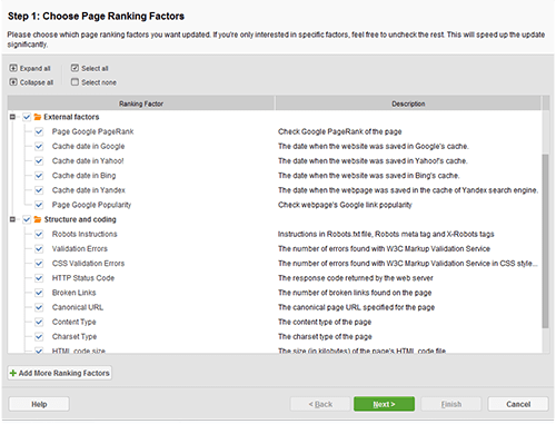 Mark the factors you want to check