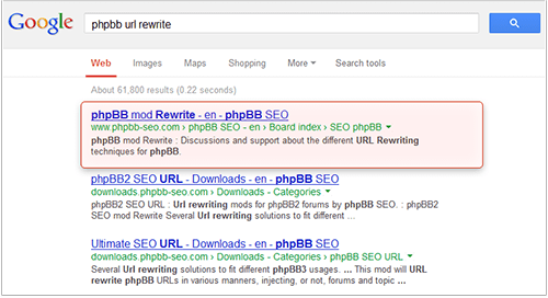 Google results for phpBB URL Rewrite