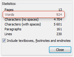 Word document statistics